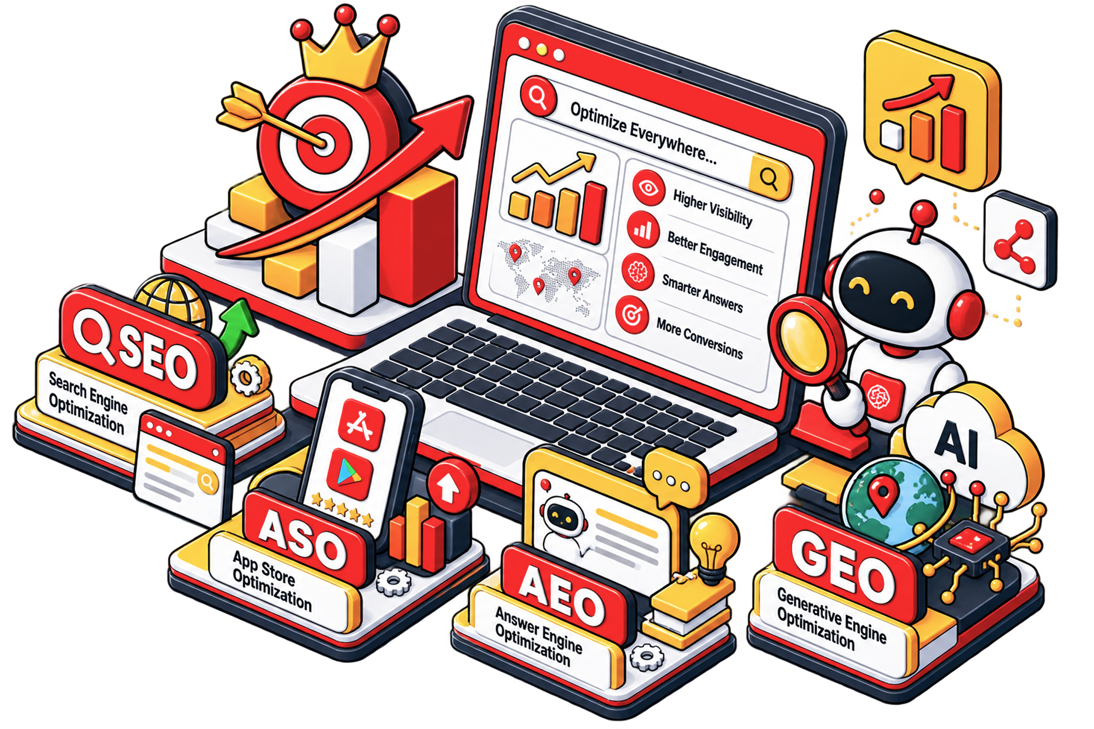 Why Businesses Need SEO, ASO, AEO, and GEO Together